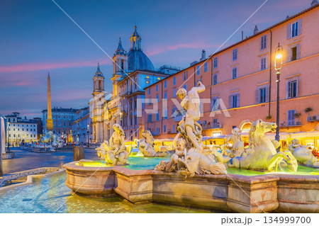 Piazza Navona in Rome, Italy at twilight 134999700