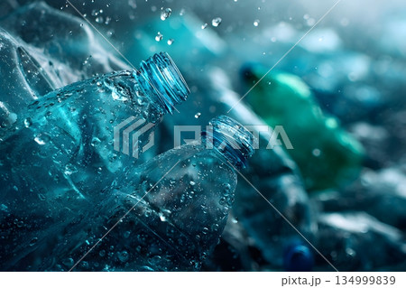 潰れた空のプラスチックボトルの山 134999839