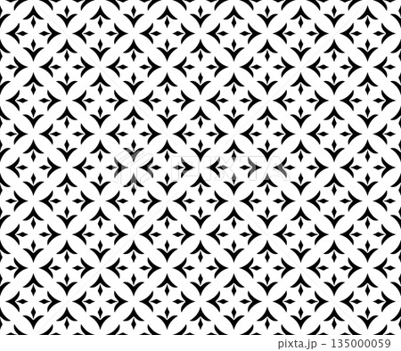 Flower geometric pattern. Seamless vector background. White and black ornament. Ornament for fabric, wallpaper, packaging. Decorative print. Flower geometric pattern. Seamless vector background. White and black ornament. Ornament for fabric, wallpaper, packaging. Decorative print. 135000059