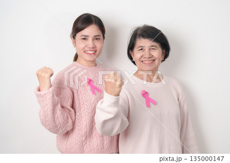 Couple woman with pink Ribbon for Pink October Breast Cancer Awareness month, May Women Health, November Birth Parents Adoption, women rights, Empowerment, March International Women day and Cancer day Couple woman with pink Ribbon for Pink October Breast Cancer Awareness month, May Women Health, November Birth Parents Adoption, women rights, Empowerment, March International Women day and Cancer day 135000147