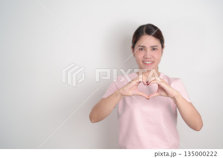 Adult woman with pink Shirt for Pink October Breast Cancer Awareness month, May Women Health, women rights, Empowerment, March International Women day, February Valentine, May International Mother 135000222