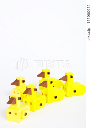 アヒルのミニチュア ペーパークラフト 手作り 動物模型　黒バック　白バック 135000952