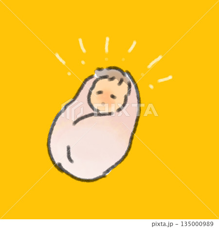 水彩風 おくるみに包まれて眠る新生児の赤ちゃん イラスト 135000989
