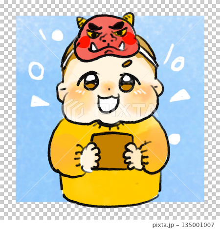 節分日，一個戴著惡魔面具、手裡拿著豆子的嬰兒 135001007