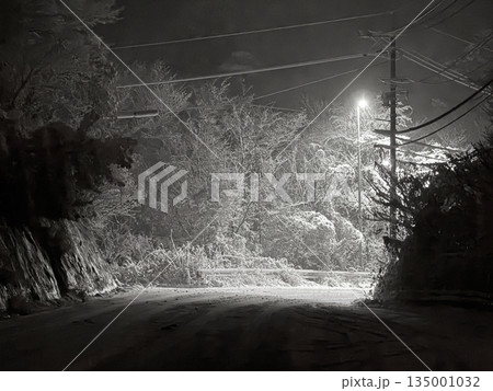 急な積雪で立ち往生した峠道 135001032