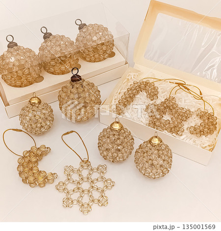 Handmade beaded Christmas ornament made of transparent brown color 135001569