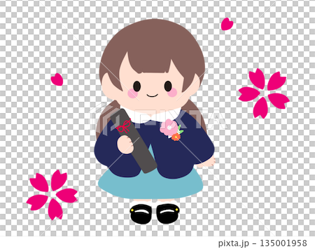 可愛的畢業女孩插畫 可愛的畢業女孩插畫 135001958