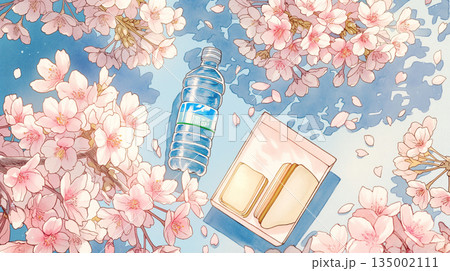 広がる青空の下、柔らかな光を受けて咲く桜と緑の芝生が織りなす春の公園風景 135002111