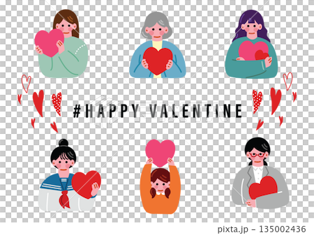 Illustration set of a woman holding a heart 135002436