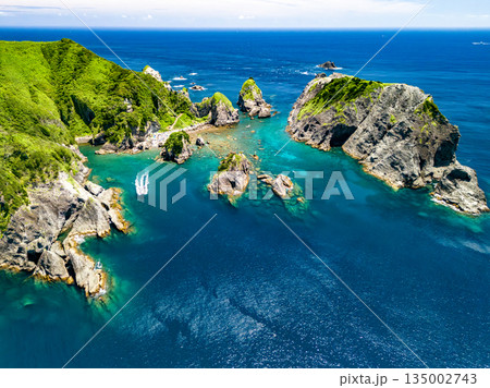 ヒリゾ浜のドローン撮影。大根島、あいあい岬、数々の地磯も見える。ヒリゾ浜南伊豆町中木 静岡県伊豆半島 ヒリゾ浜のドローン撮影。大根島、あいあい岬、数々の地磯も見える。ヒリゾ浜南伊豆町中木 静岡県伊豆半島 135002743