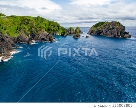ヒリゾ浜のドローン撮影。大根島、あいあい岬、数々の地磯も見える。ヒリゾ浜南伊豆町中木 静岡県伊豆半島 ヒリゾ浜のドローン撮影。大根島、あいあい岬、数々の地磯も見える。ヒリゾ浜南伊豆町中木 静岡県伊豆半島 135002803