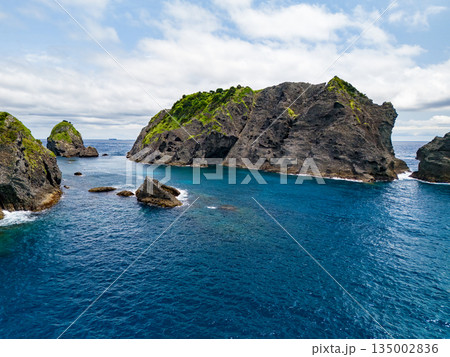 ヒリゾ浜のドローン撮影。大根島、あいあい岬、数々の地磯も見える。ヒリゾ浜南伊豆町中木 静岡県伊豆半島 ヒリゾ浜のドローン撮影。大根島、あいあい岬、数々の地磯も見える。ヒリゾ浜南伊豆町中木 静岡県伊豆半島 135002836