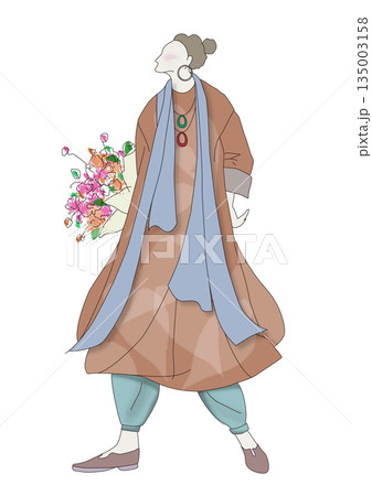花束を持つ女性 135003158