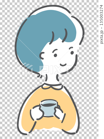 Woman taking a break, handwritten style Woman taking a break, handwritten style 135003274