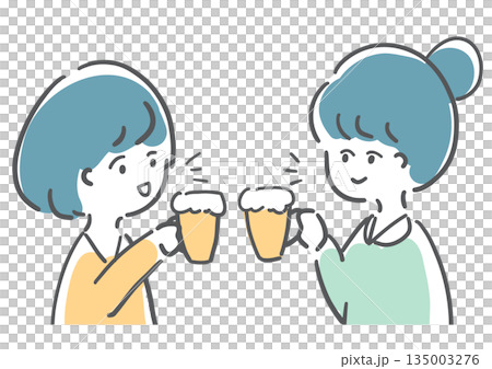 Two women toasting, handwritten style 135003276