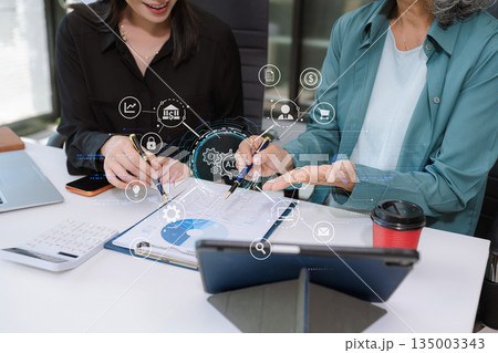 Digital transformation technology strategy, Business team using laptop, tablet and smartphone with of things. transformation of ideas and the adoption. 135003343