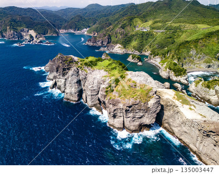 ヒリゾ浜のドローン撮影。大根島、あいあい岬、数々の地磯も見える。ヒリゾ浜南伊豆町中木 静岡県伊豆半島 ヒリゾ浜のドローン撮影。大根島、あいあい岬、数々の地磯も見える。ヒリゾ浜南伊豆町中木 静岡県伊豆半島 135003447