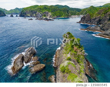 ヒリゾ浜のドローン撮影。大根島、あいあい岬、数々の地磯も見える。ヒリゾ浜南伊豆町中木 静岡県伊豆半島 ヒリゾ浜のドローン撮影。大根島、あいあい岬、数々の地磯も見える。ヒリゾ浜南伊豆町中木 静岡県伊豆半島 135003545
