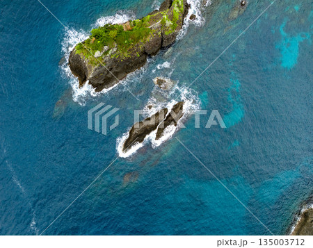 ヒリゾ浜のドローン撮影。大根島、あいあい岬、数々の地磯も見える。ヒリゾ浜南伊豆町中木 静岡県伊豆半島 ヒリゾ浜のドローン撮影。大根島、あいあい岬、数々の地磯も見える。ヒリゾ浜南伊豆町中木 静岡県伊豆半島 135003712