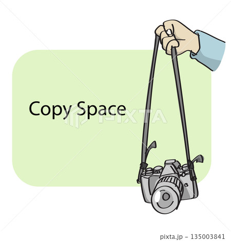 hand holding camera strap on green background with copy space illustration vector sketch with black lines hand holding camera strap on green background with copy space illustration vector sketch with black lines 135003841