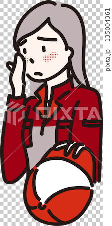 圖：一位身穿紅色制服的女工，她正為濕疹而擔憂。 135004361