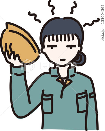 頭が蒸れている女性作業員のイラスト 緑の制服 頭が蒸れている女性作業員のイラスト 緑の制服 135004363