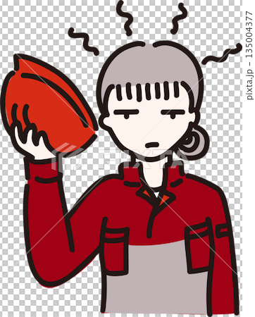 頭が蒸れている女性作業員のイラスト 赤い制服 頭が蒸れている女性作業員のイラスト 赤い制服 135004377