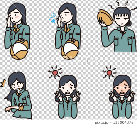 スキンケアを気にする女性作業員のイラスト 緑の制服 スキンケアを気にする女性作業員のイラスト 緑の制服 135004378