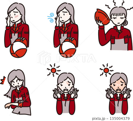 スキンケアを気にする女性作業員のイラスト 赤い制服 スキンケアを気にする女性作業員のイラスト 赤い制服 135004379