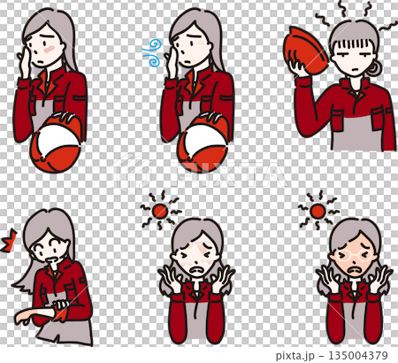 スキンケアを気にする女性作業員のイラスト 赤い制服 スキンケアを気にする女性作業員のイラスト 赤い制服 135004379