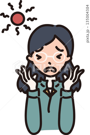 日焼けを気にする女性作業員のイラスト 緑の制服 日焼けを気にする女性作業員のイラスト 緑の制服 135004384