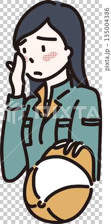湿疹を気にする女性作業員のイラスト 緑の制服 湿疹を気にする女性作業員のイラスト 緑の制服 135004386