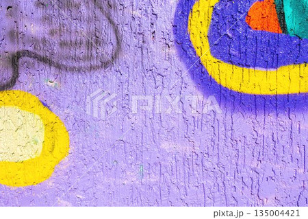 Abstract Purple, Yellow, Blue Street Art Graffiti Texture with 90s, Y2K Vibes 135004421