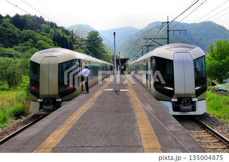 初夏の奥鬼怒…中三依温泉駅にて【特急リバティ会津】500系  135004875