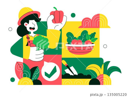 Organic Farming Process Vector Illustration Showing Sustainable Agriculture, Eco Friendly Cultivation Methods, and Natural Food Production Background 135005220