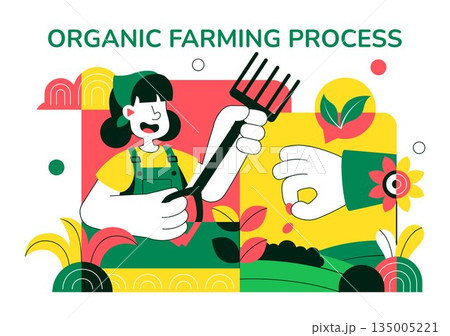 Organic Farming Process Vector Illustration Showing Sustainable Agriculture, Eco Friendly Cultivation Methods, and Natural Food Production Background Organic Farming Process Vector Illustration Showing Sustainable Agriculture, Eco Friendly Cultivation Methods, and Natural Food Production Background 135005221
