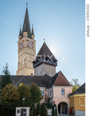 Medieval St Margarets Church Tower Rising Above Medias Town Square 135005381