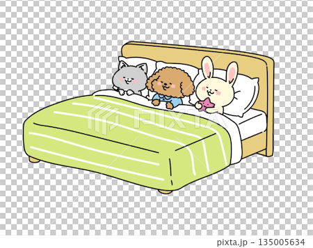 Illustration of cute animals sleeping in bed 135005634