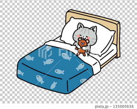 Illustration of cute animals sleeping in bed - Cat version 135005638