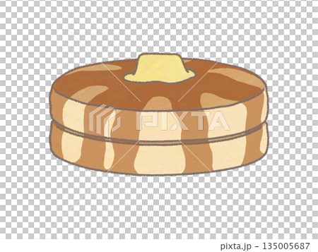 ホットケーキを2つ重ねてバターとシロップがかかっているイラスト ホットケーキを2つ重ねてバターとシロップがかかっているイラスト 135005687