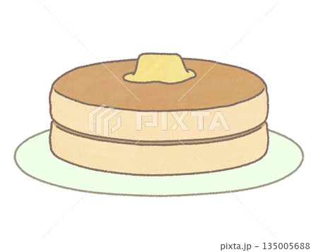 ホットケーキを2つ重ねてバターをのせたイラスト お皿付き ホットケーキを2つ重ねてバターをのせたイラスト お皿付き 135005688
