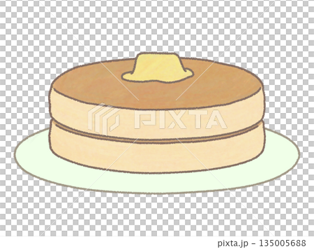 ホットケーキを2つ重ねてバターをのせたイラスト お皿付き ホットケーキを2つ重ねてバターをのせたイラスト お皿付き 135005688