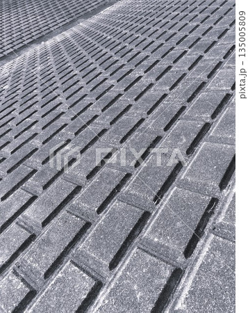 上から見た冬の西日の当たる午後の江戸川土手の護岸風景 上から見た冬の西日の当たる午後の江戸川土手の護岸風景 135005809