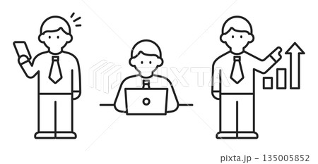 仕事をする男性のビジネスアイコンセット　 135005852