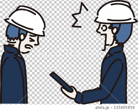 工人面對面交談的插圖——驚訝 工人面對面交談的插圖——驚訝 135005859