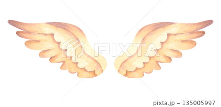 Watercolor illustration of a pair of angel wings and a unicorn. Hand drawn isolated art. For religious, spiritual, memorial, childrens designs, invitations, symbolic and memorial projects Watercolor illustration of a pair of angel wings and a unicorn. Hand drawn isolated art. For religious, spiritual, memorial, childrens designs, invitations, symbolic and memorial projects 135005997