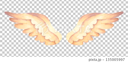 Watercolor illustration of a pair of angel wings and a unicorn. Hand drawn isolated art. For religious, spiritual, memorial, childrens designs, invitations, symbolic and memorial projects 135005997