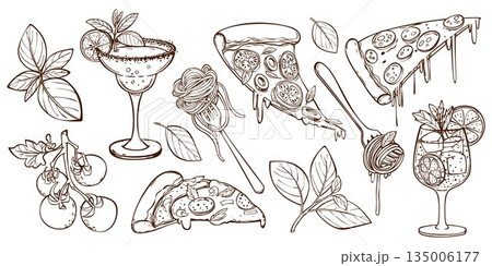 Italian food sketch set isolated on white 135006177