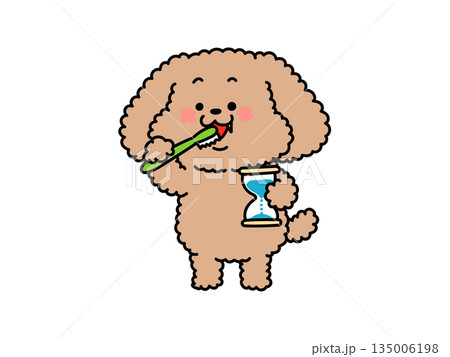 はみがきで虫歯予防をする犬さん 砂時計でしっかり磨き はみがきで虫歯予防をする犬さん 砂時計でしっかり磨き 135006198