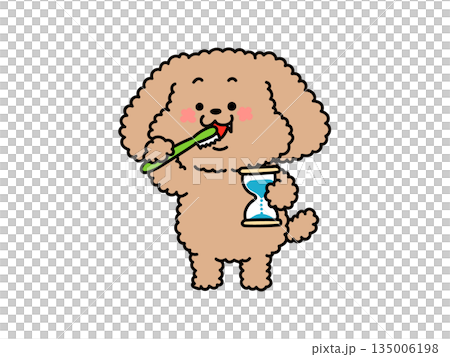 はみがきで虫歯予防をする犬さん 砂時計でしっかり磨き はみがきで虫歯予防をする犬さん 砂時計でしっかり磨き 135006198